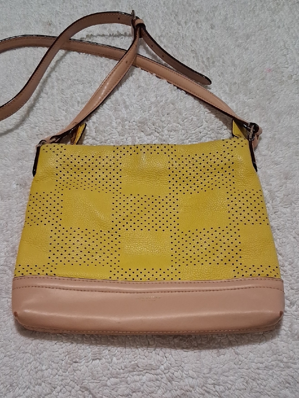 Isaac Mizrahi Yellow Perforated Shoulder Bag with Tan Trim